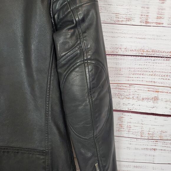 BLK DNM Black Leather Moto Biker Jacket Women's M Zip Bomber Coat Buckle Belted - Picture 12 of 16